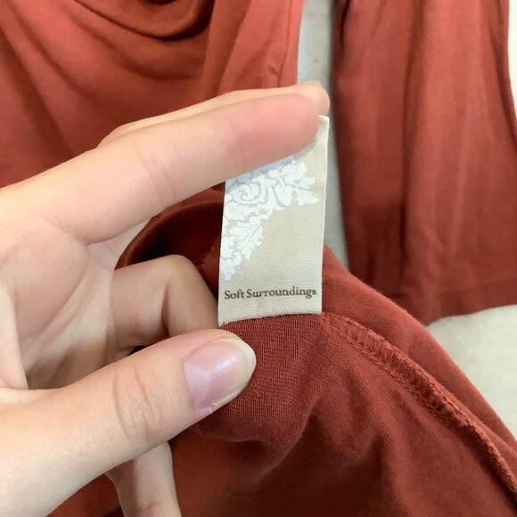 Soft Surroundings Rust Red Surplice Ruche Knit Top Women Medium Cotton Blend - Picture 5 of 8